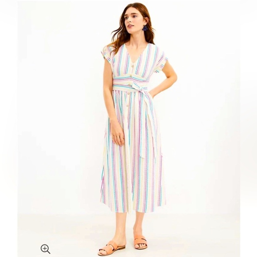 LOFT Multicolor Striped Midi Dress